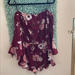 Floral Romper With Ruffle Bottom